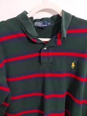 Polo by Ralph Lauren Dark Green Rugby Polo with Red & Navy Stripes